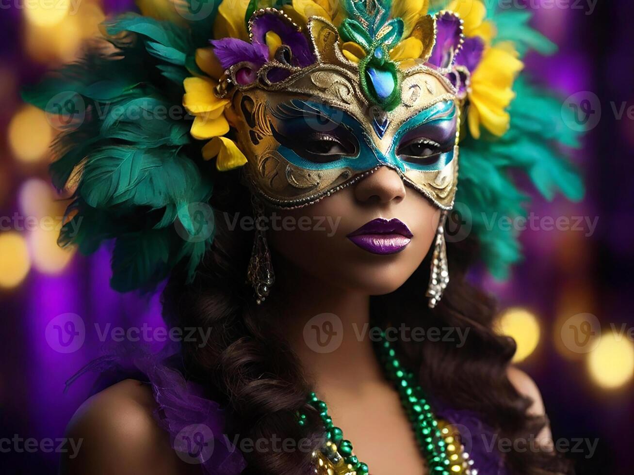 AI generated Mardi Gras Mask Costume, Traditional Carnival Design. Generative AI photo