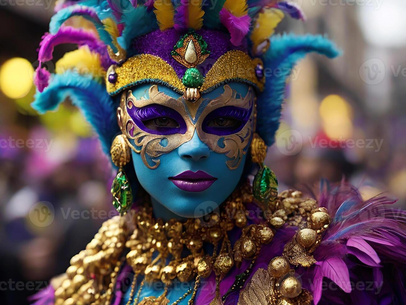 AI generated Mardi Gras Mask Costume, Traditional Carnival Design. Generative AI photo