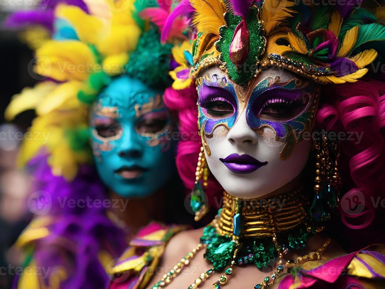 AI generated Mardi Gras Mask Costume, Traditional Carnival Design. Generative AI photo