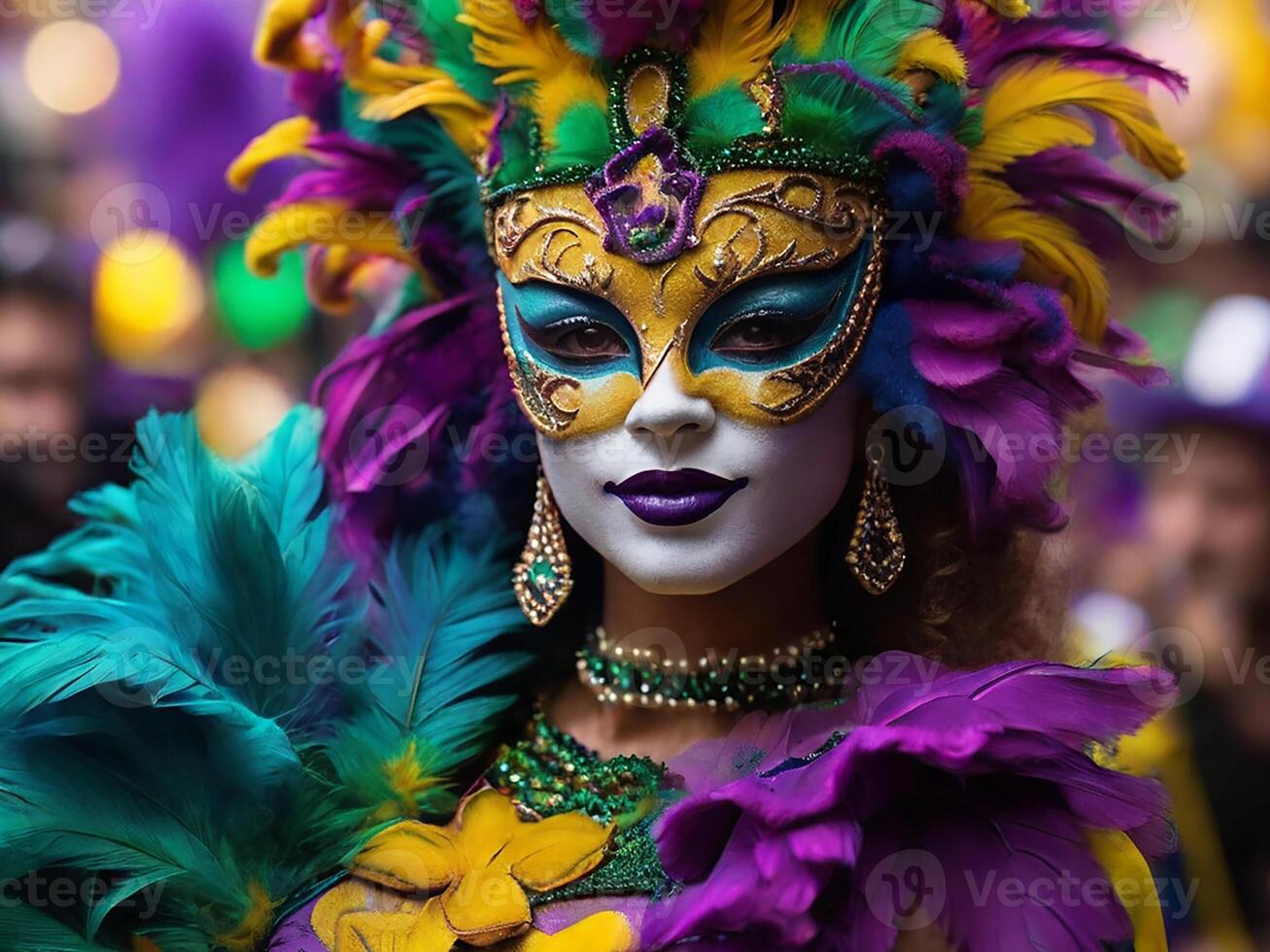 AI generated Mardi Gras Mask Costume, Traditional Carnival Design. Generative AI photo