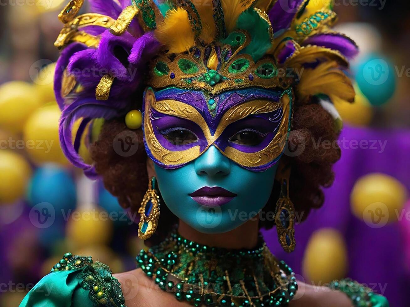 AI generated Mardi Gras Mask Costume, Traditional Carnival Design. Generative AI photo