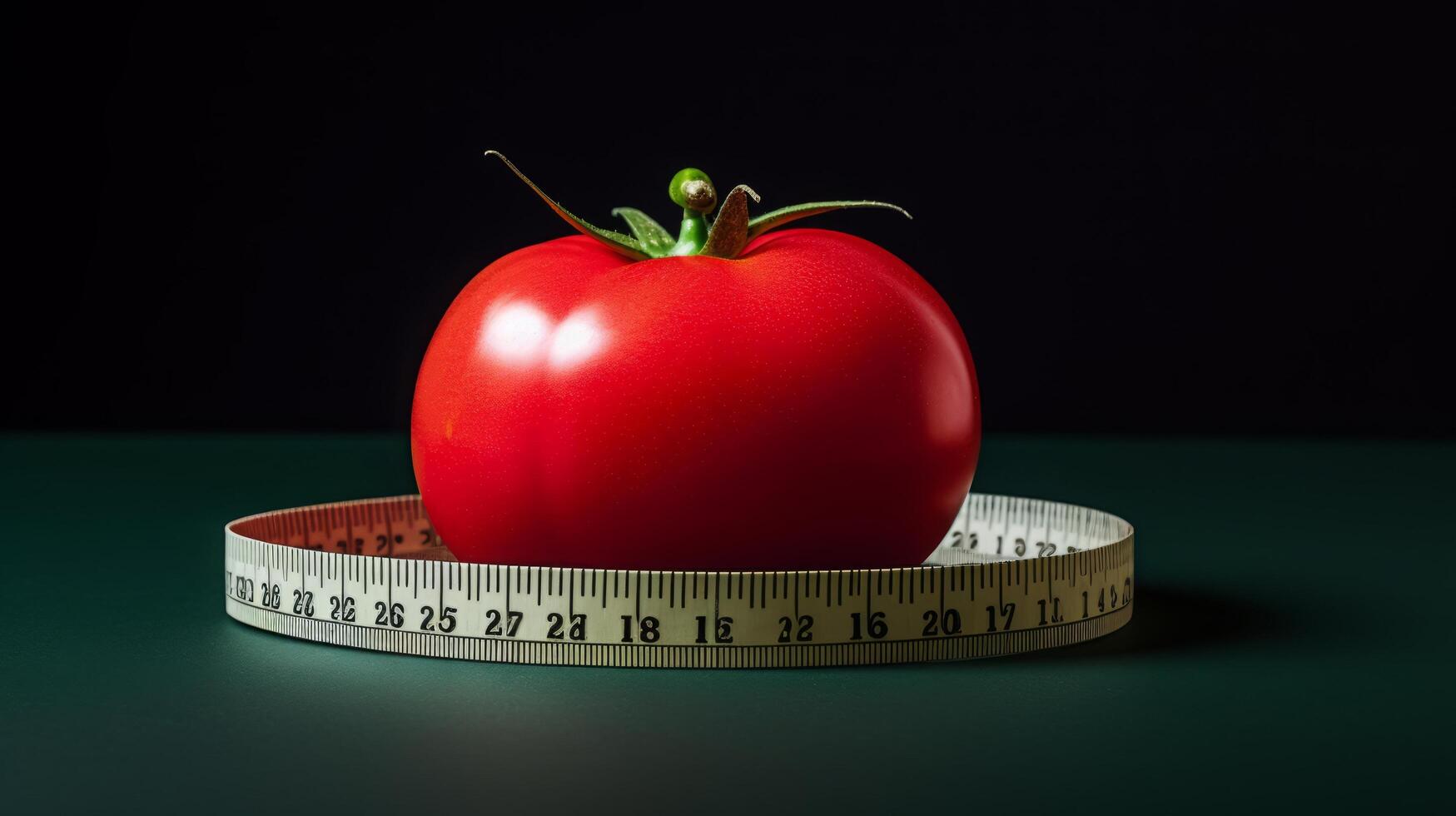 ai generado rojo tomate envuelto con medición cinta foto