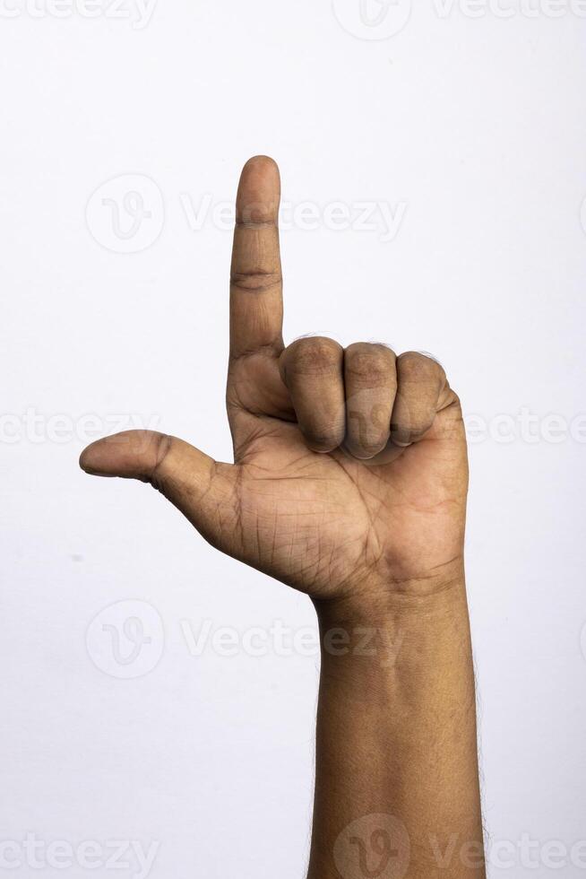 Man Holding Hand isolated on white background photo