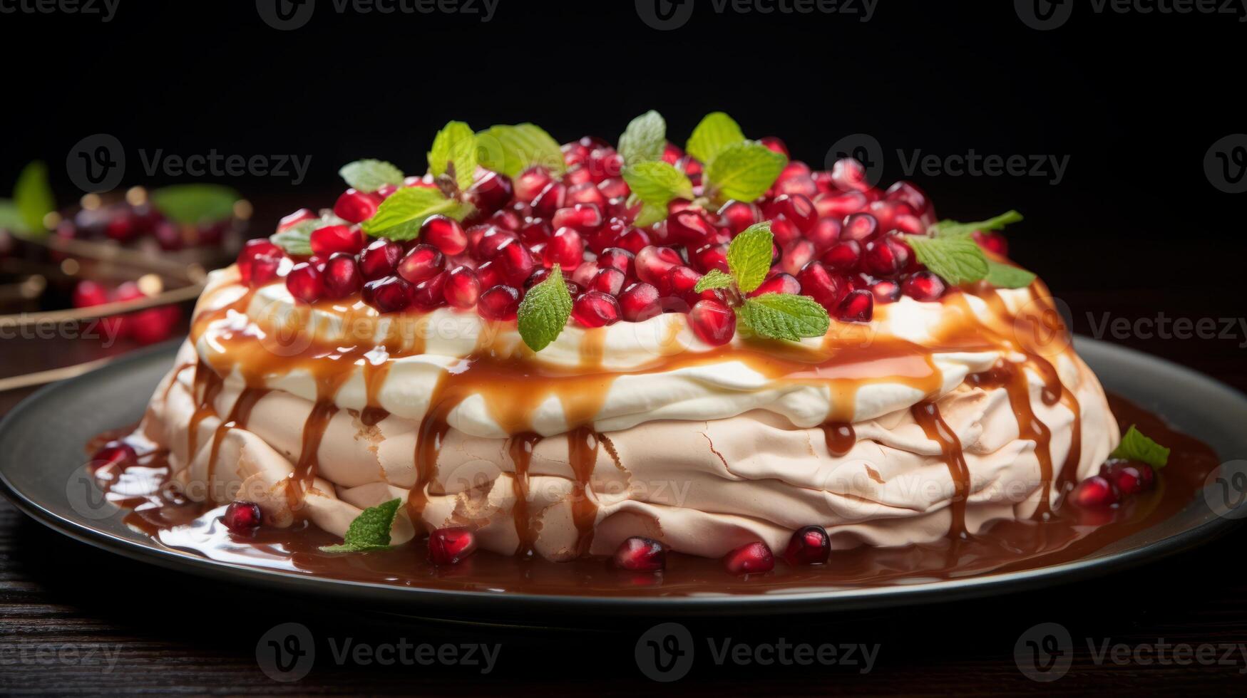 AI generated Pavlova Cake with Redcurrants and Mint photo
