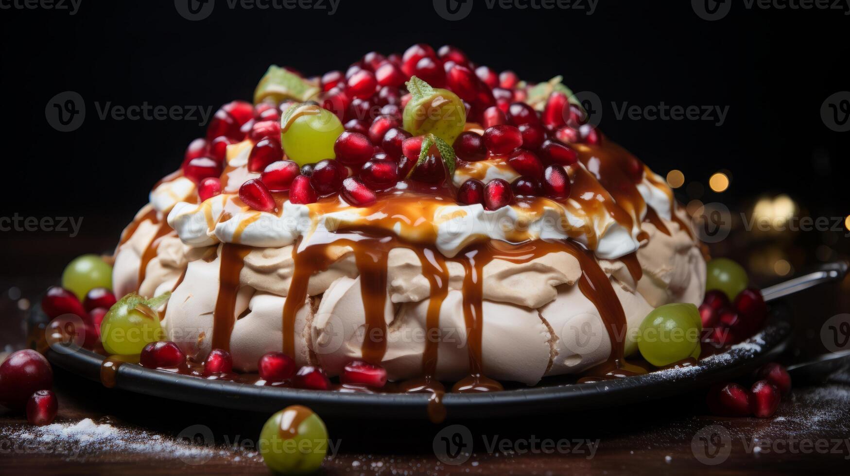 AI generated Pavlova Cake with Redcurrants and Mint photo