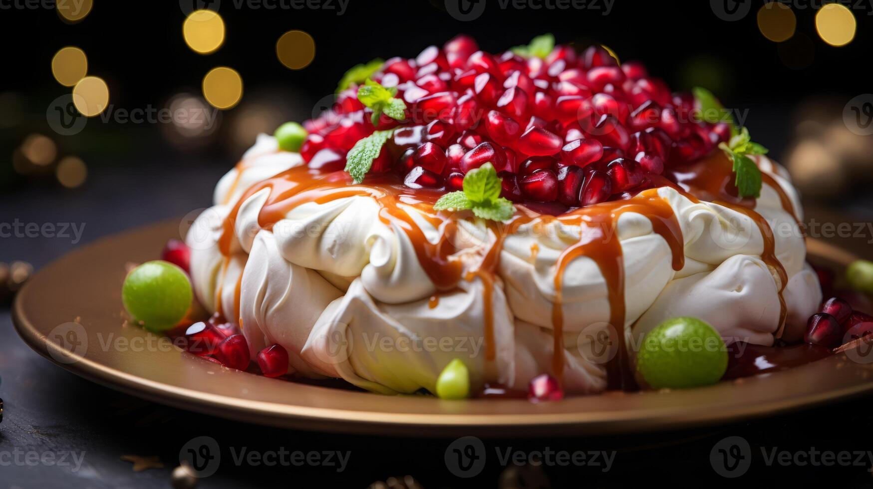 AI generated Pavlova Cake with Redcurrants and Mint photo