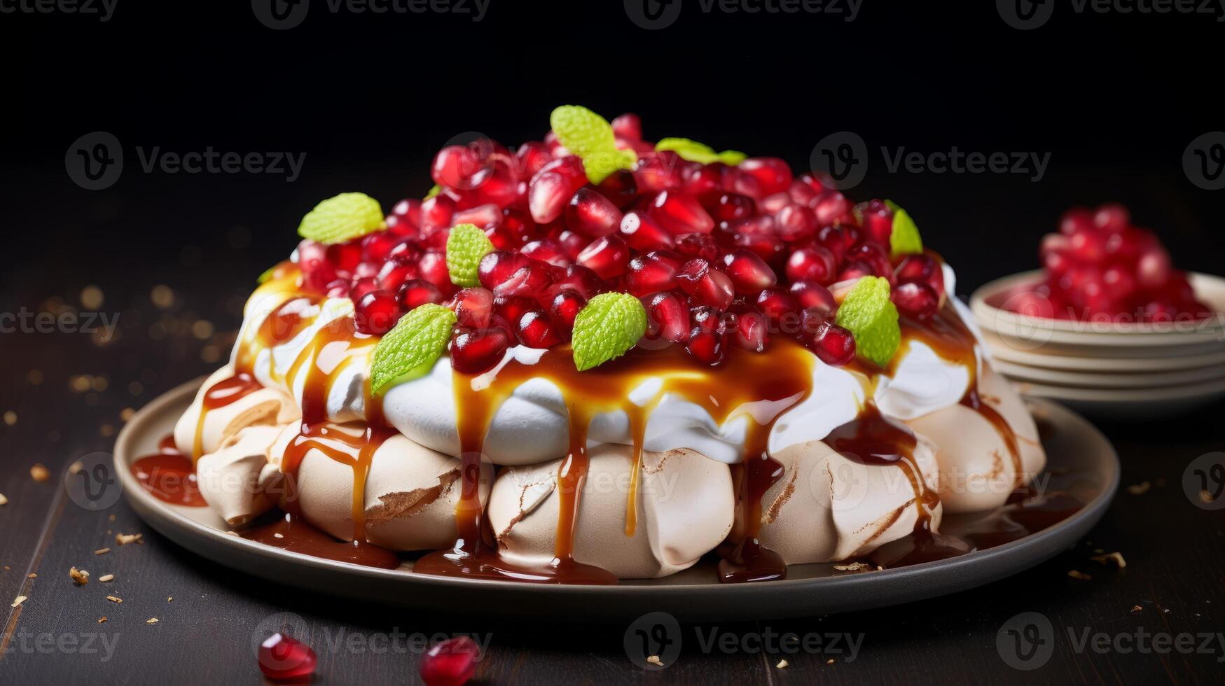 AI generated Pavlova Cake with Redcurrants and Mint photo