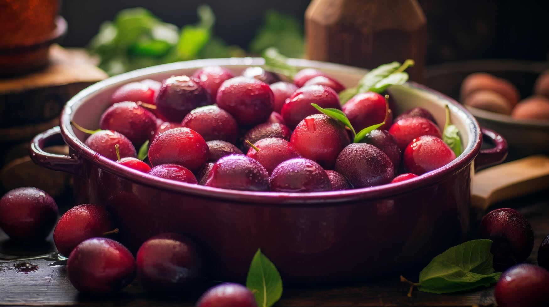 AI generated Cooking Plums in Pan photo