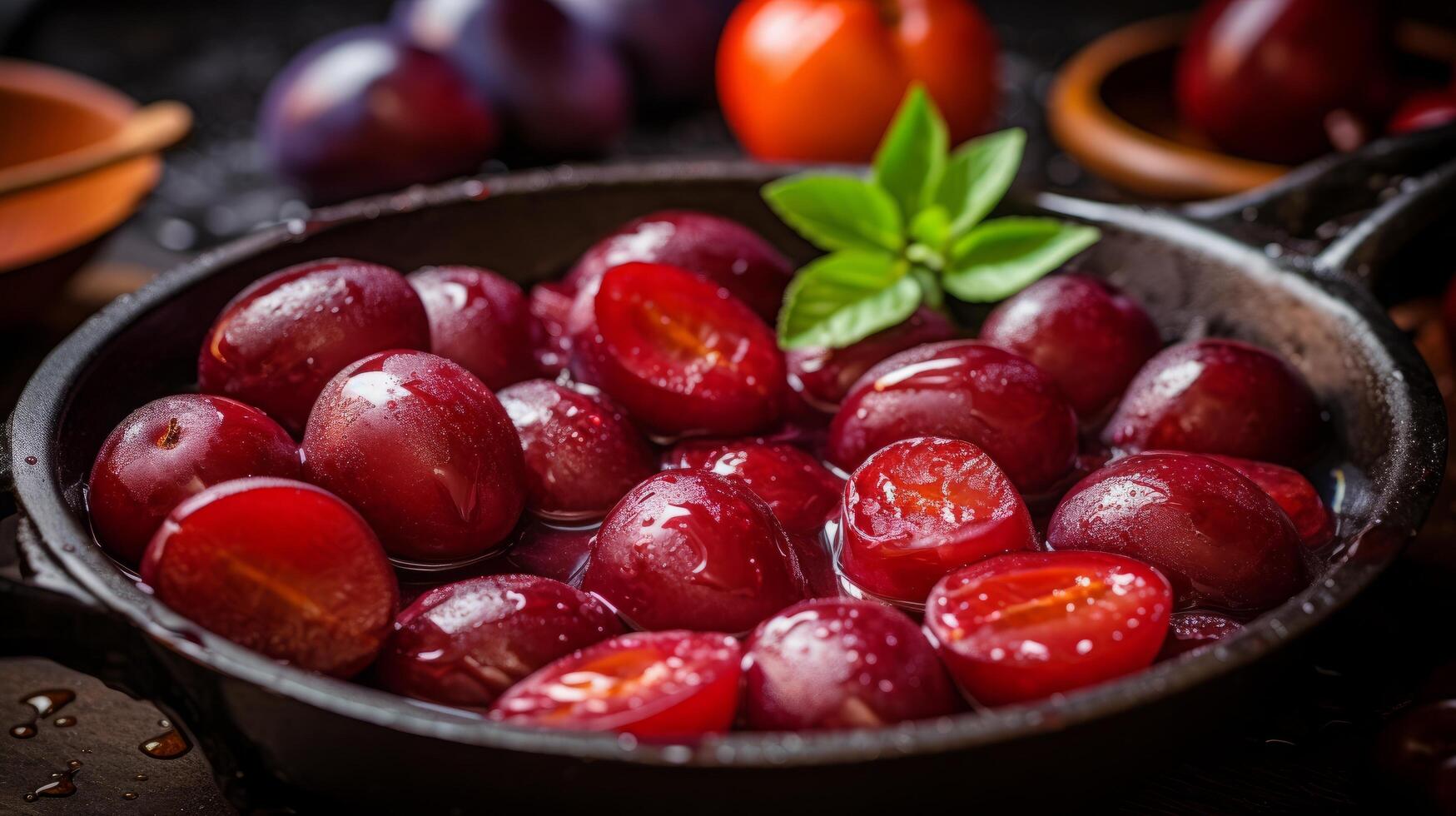 AI generated Cooking Plums in Pan photo