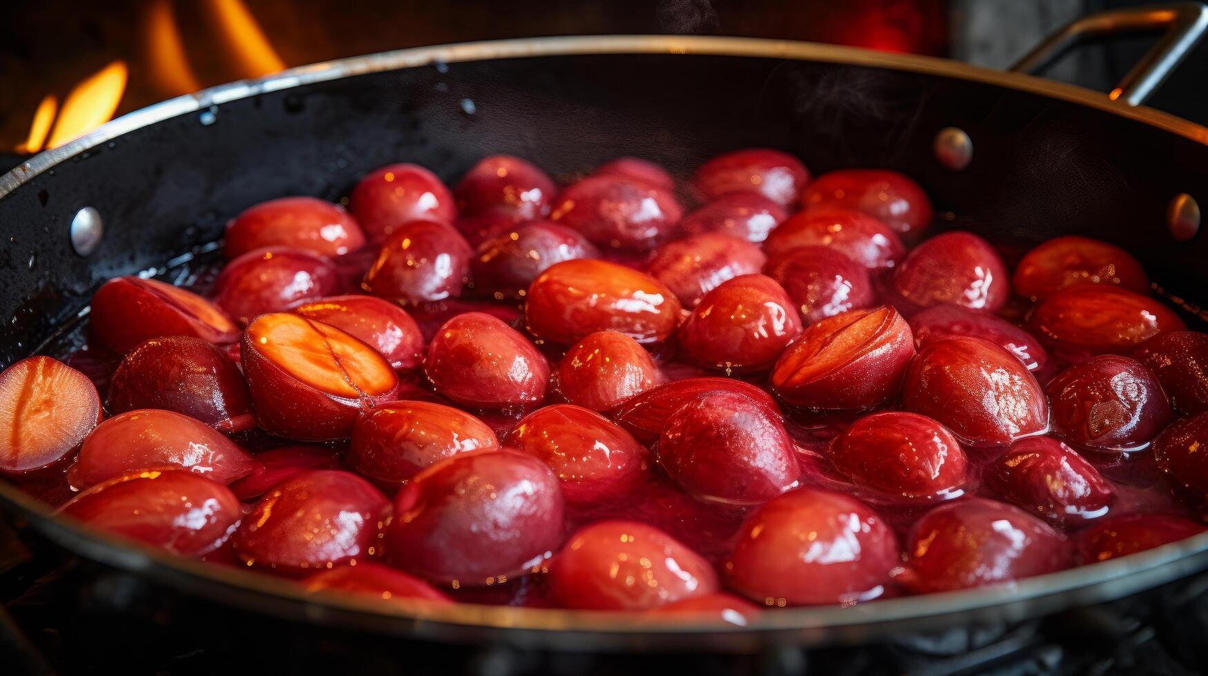 AI generated Cooking Plums in Pan photo