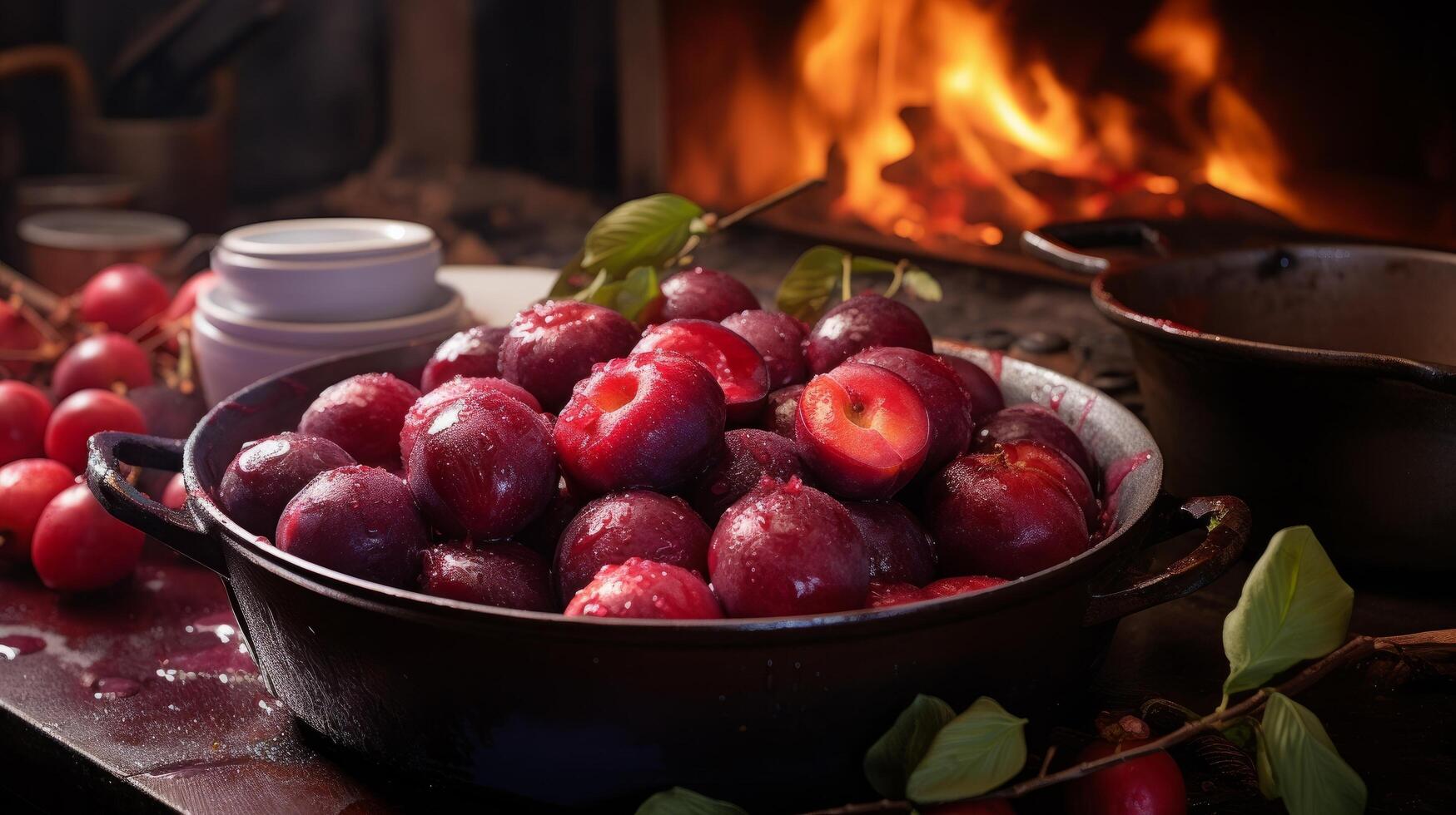 AI generated Cooking Plums in Pan photo