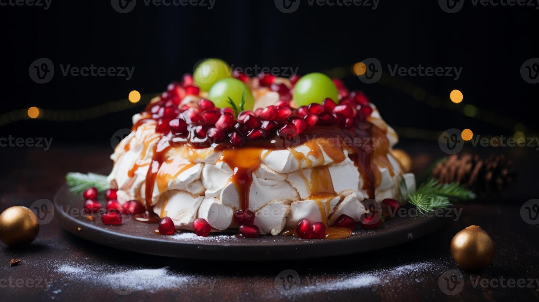 AI generated Pavlova Cake with Redcurrants and Mint photo