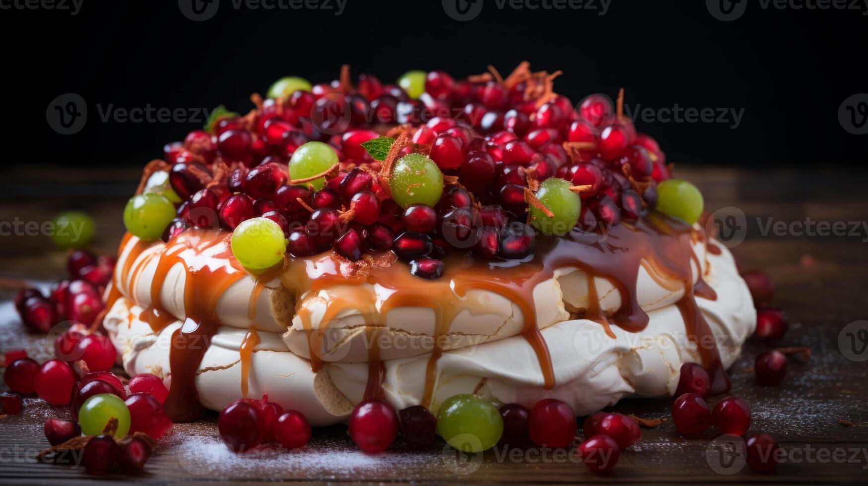 AI generated Pavlova Cake with Redcurrants and Mint photo