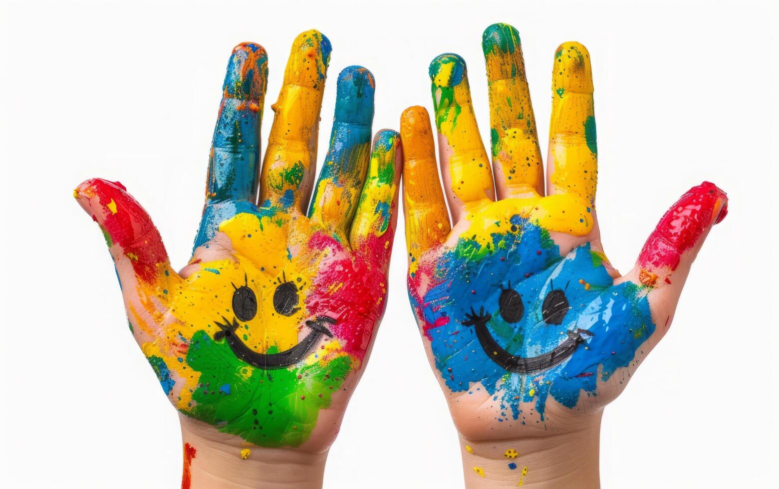 AI generated Child Painted Hands with Smiley Faces photo