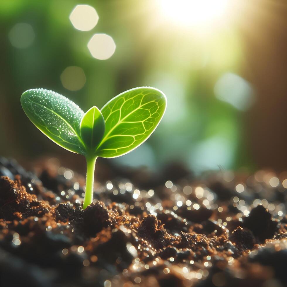 AI generated Sprouting Life, Green Seedling in Soil, Ecology Concept photo