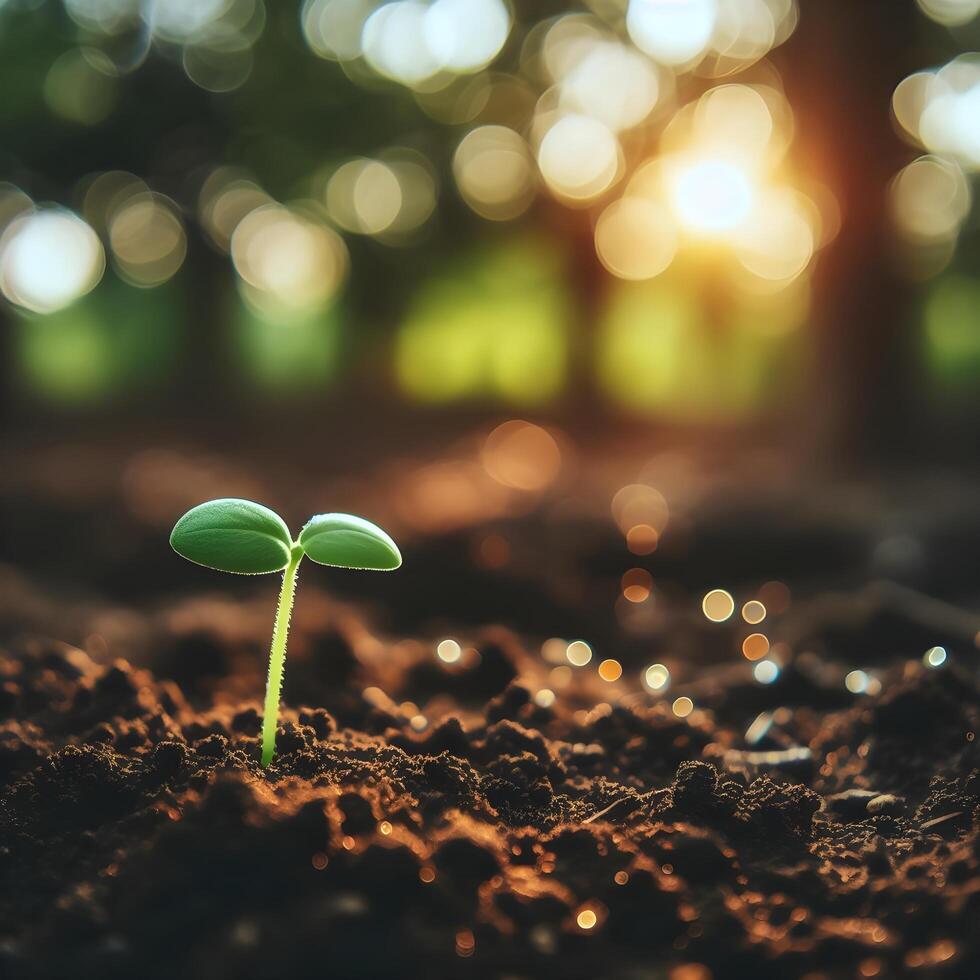 AI generated Sprouting Life, Green Seedling in Soil, Ecology Concept photo