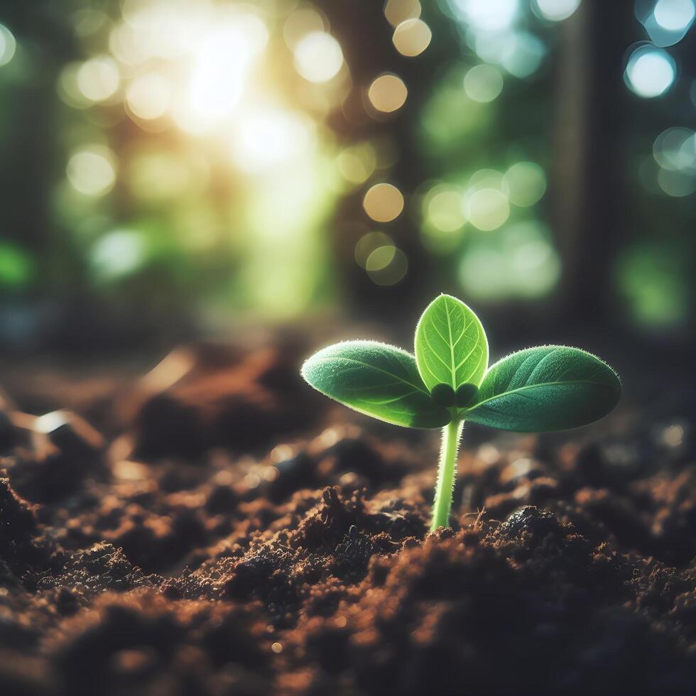 AI generated Sprouting Life, Green Seedling in Soil, Ecology Concept photo