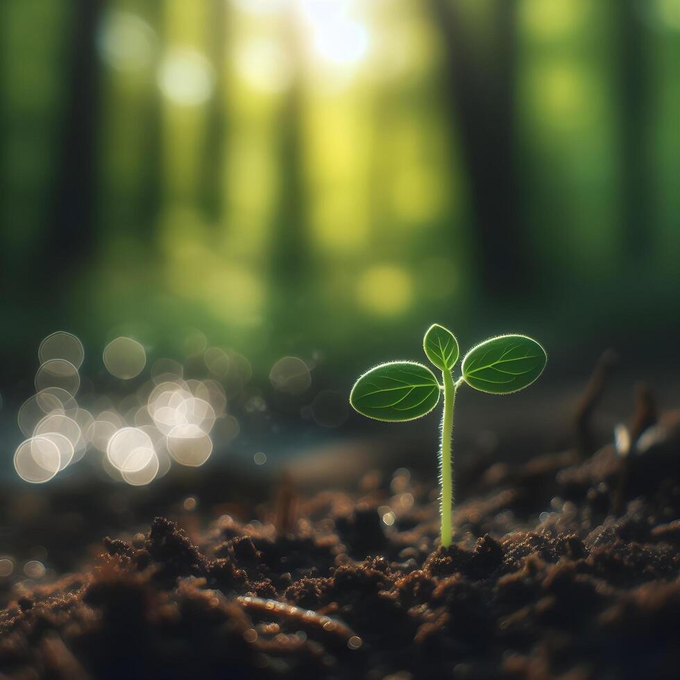 AI generated Sprouting Life, Green Seedling in Soil, Ecology Concept photo
