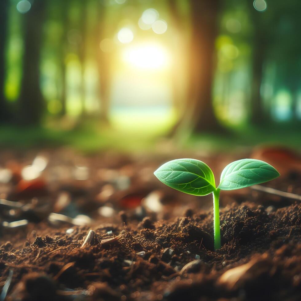 AI generated Sprouting Life, Green Seedling in Soil, Ecology Concept photo