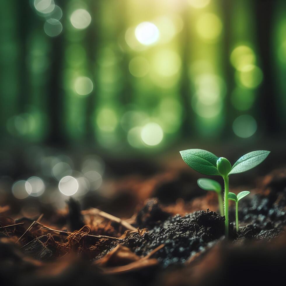 AI generated Sprouting Life, Green Seedling in Soil, Ecology Concept photo