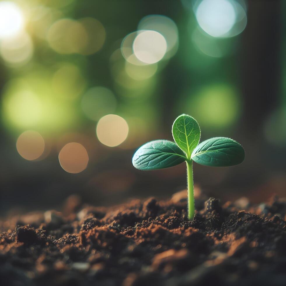 AI generated Sprouting Life, Green Seedling in Soil, Ecology Concept photo