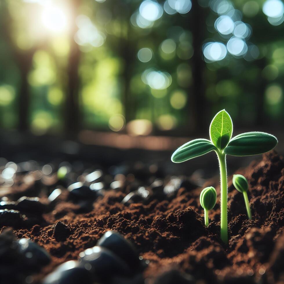 AI generated Sprouting Life, Green Seedling in Soil, Ecology Concept photo