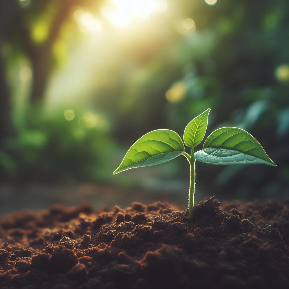AI generated Sprouting Life, Green Seedling in Soil, Ecology Concept photo