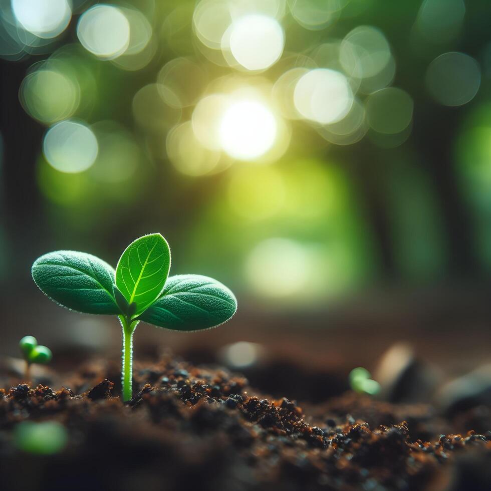 AI generated Sprouting Life, Green Seedling in Soil, Ecology Concept photo