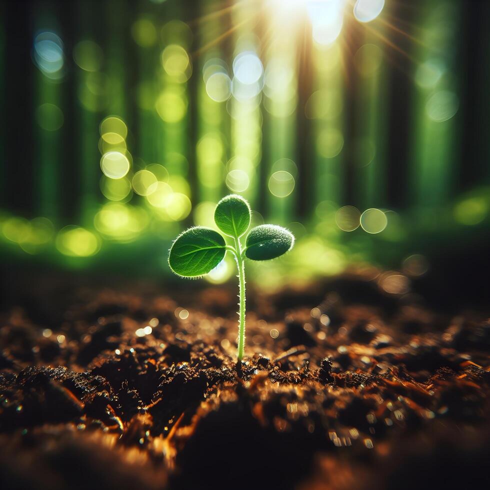 AI generated Sprouting Life, Green Seedling in Soil, Ecology Concept photo