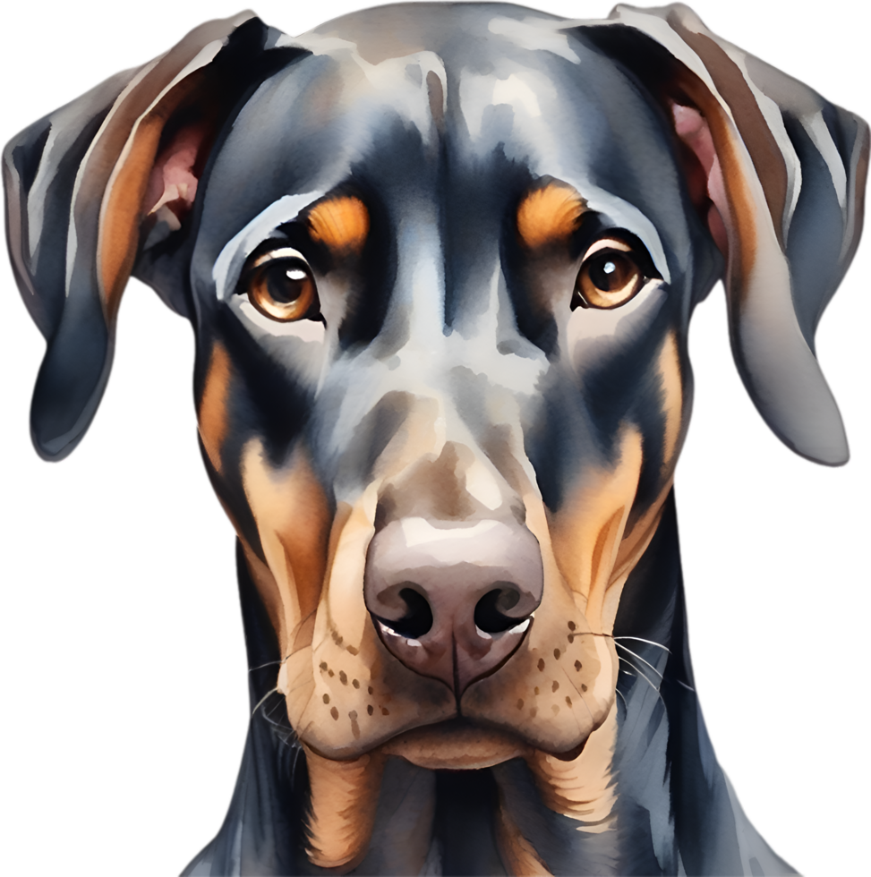 ai gerado doberman pinscher cachorro. aguarela clipart. png