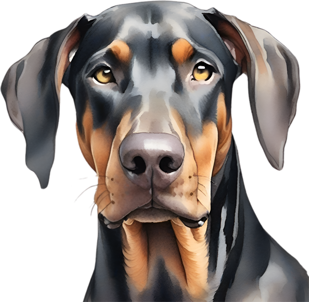 ai gerado doberman pinscher cachorro. aguarela clipart. png