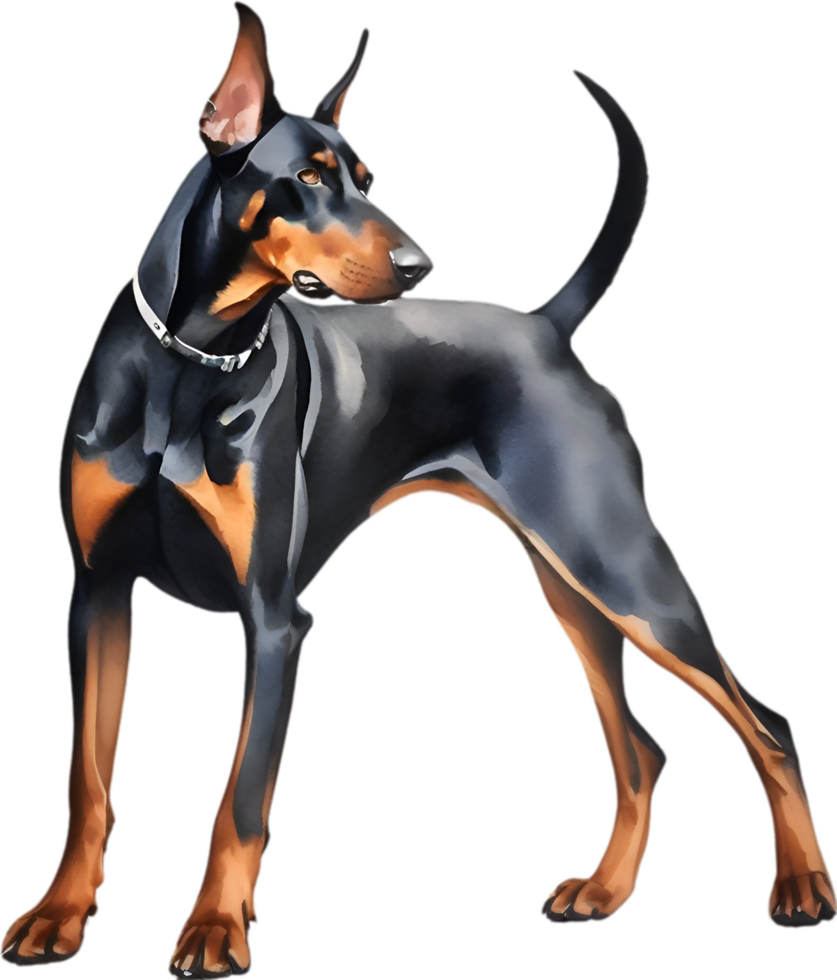 ai gegenereerd doberman pinscher hond. waterverf clip art. png