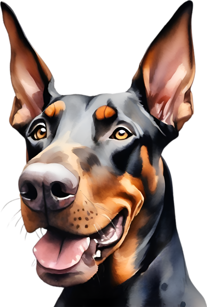 AI generated Doberman Pinscher dog. Watercolor Clipart. png