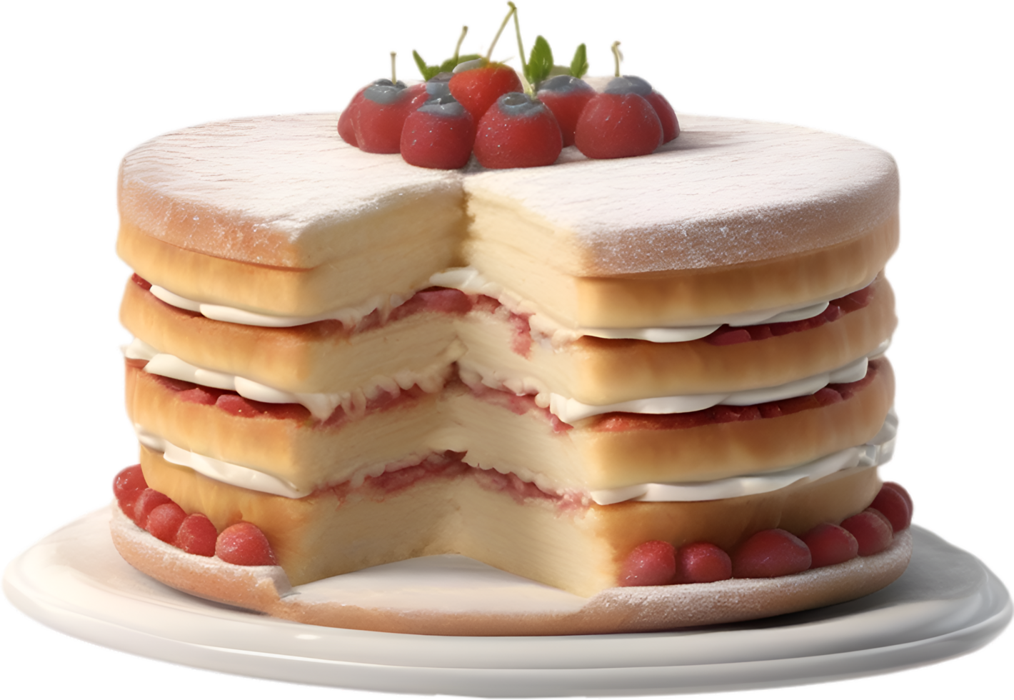 AI generated Sponge Cake. Close-up image of a Classic Victoria sandwich recipe. png
