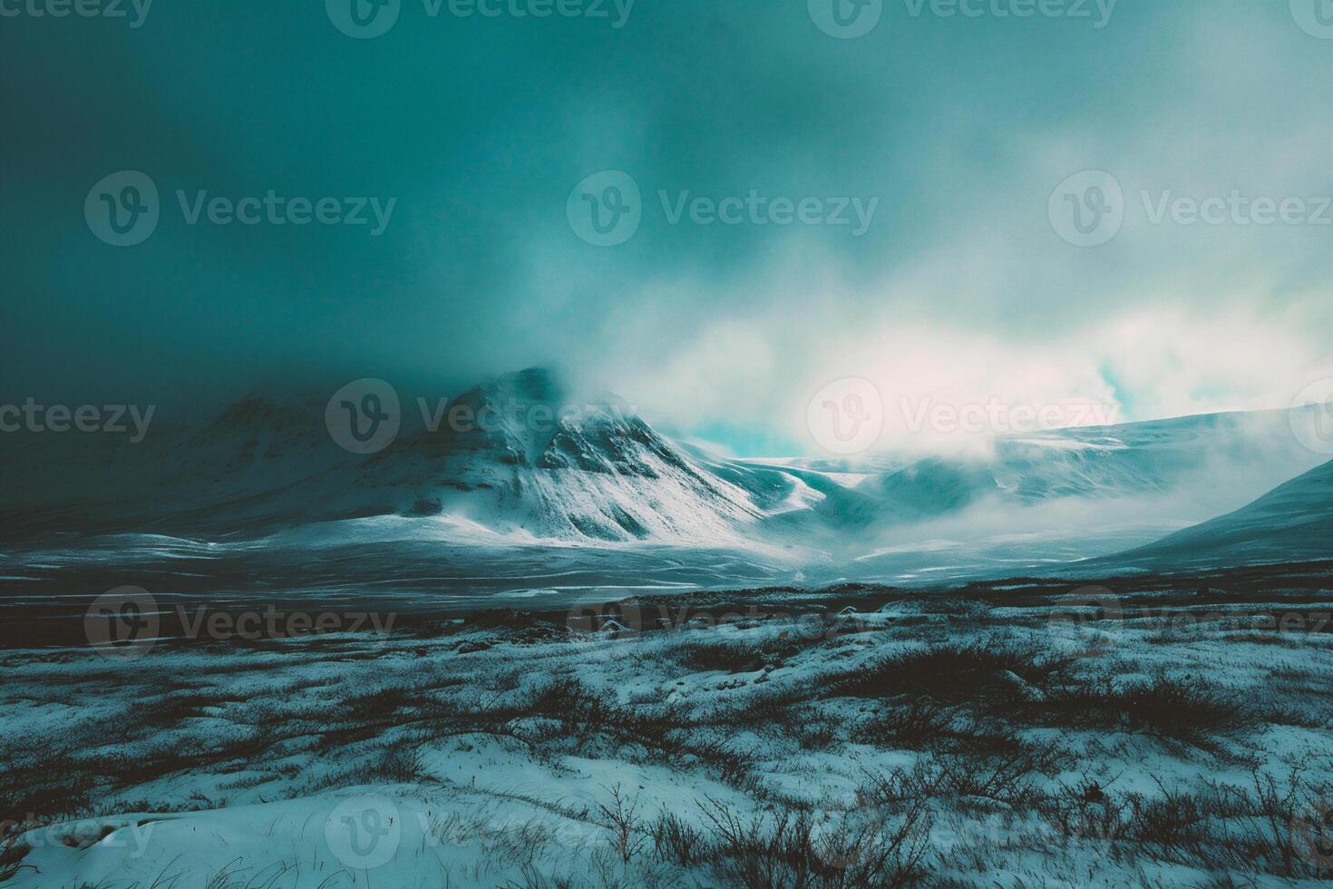 AI generated Mountain landscape in Iceland. Dramatic sky. photo