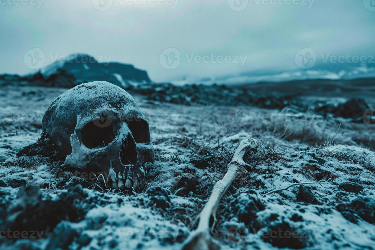 AI generated Skull on the ground in Iceland photo