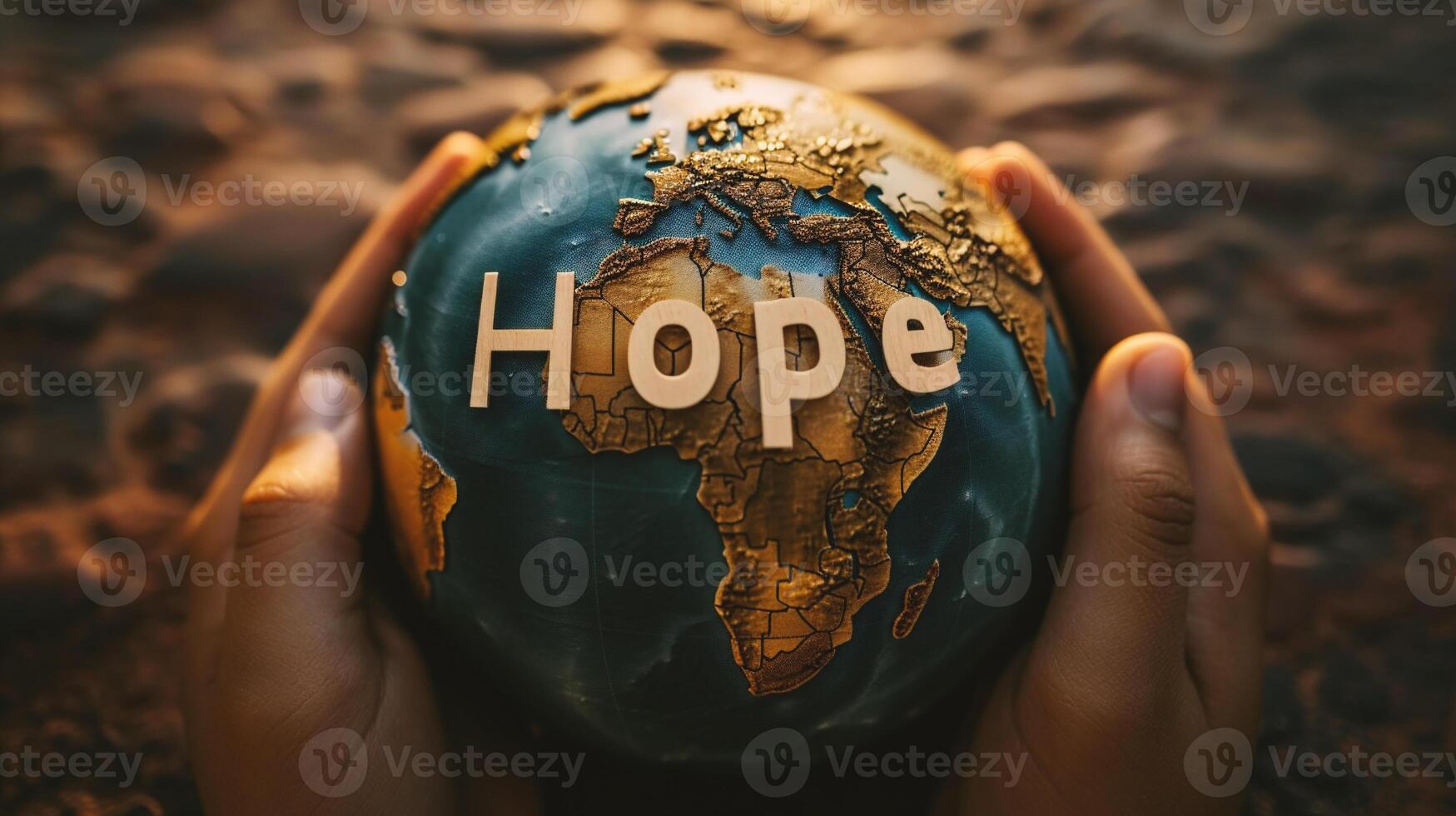 AI generated Hand holding a globe with the word hope on it. Concept of hope. photo