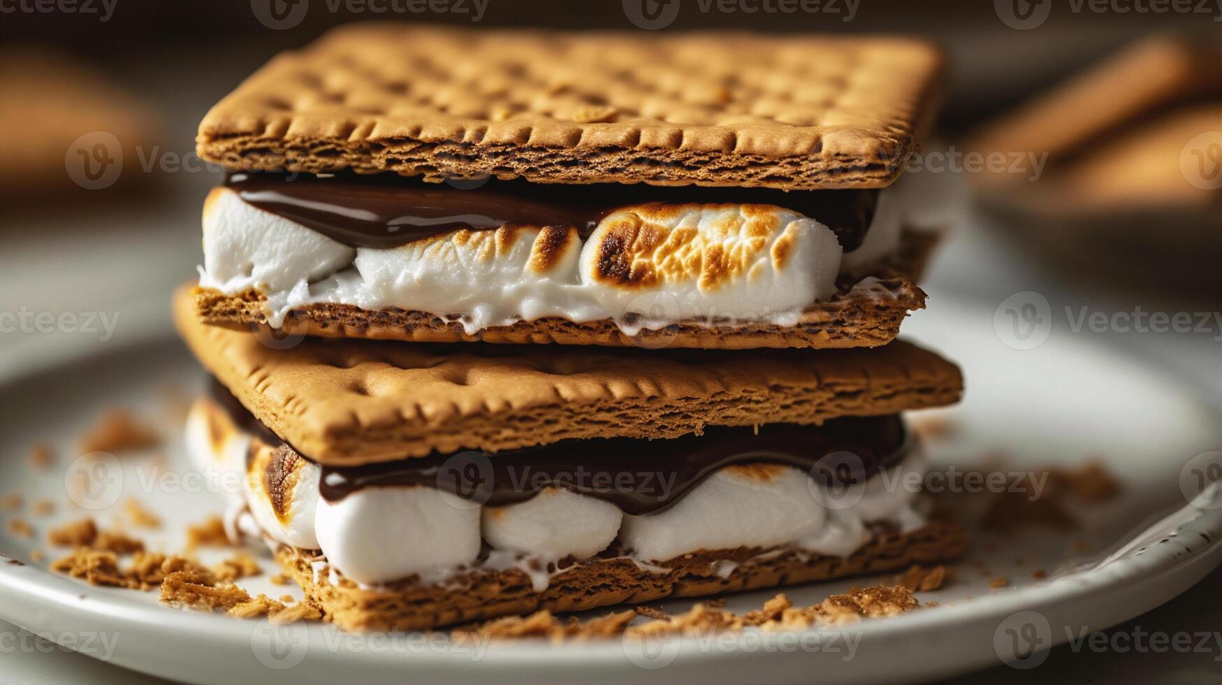 AI generated Stack of cookies with chocolate and marshmallows on a white plate photo