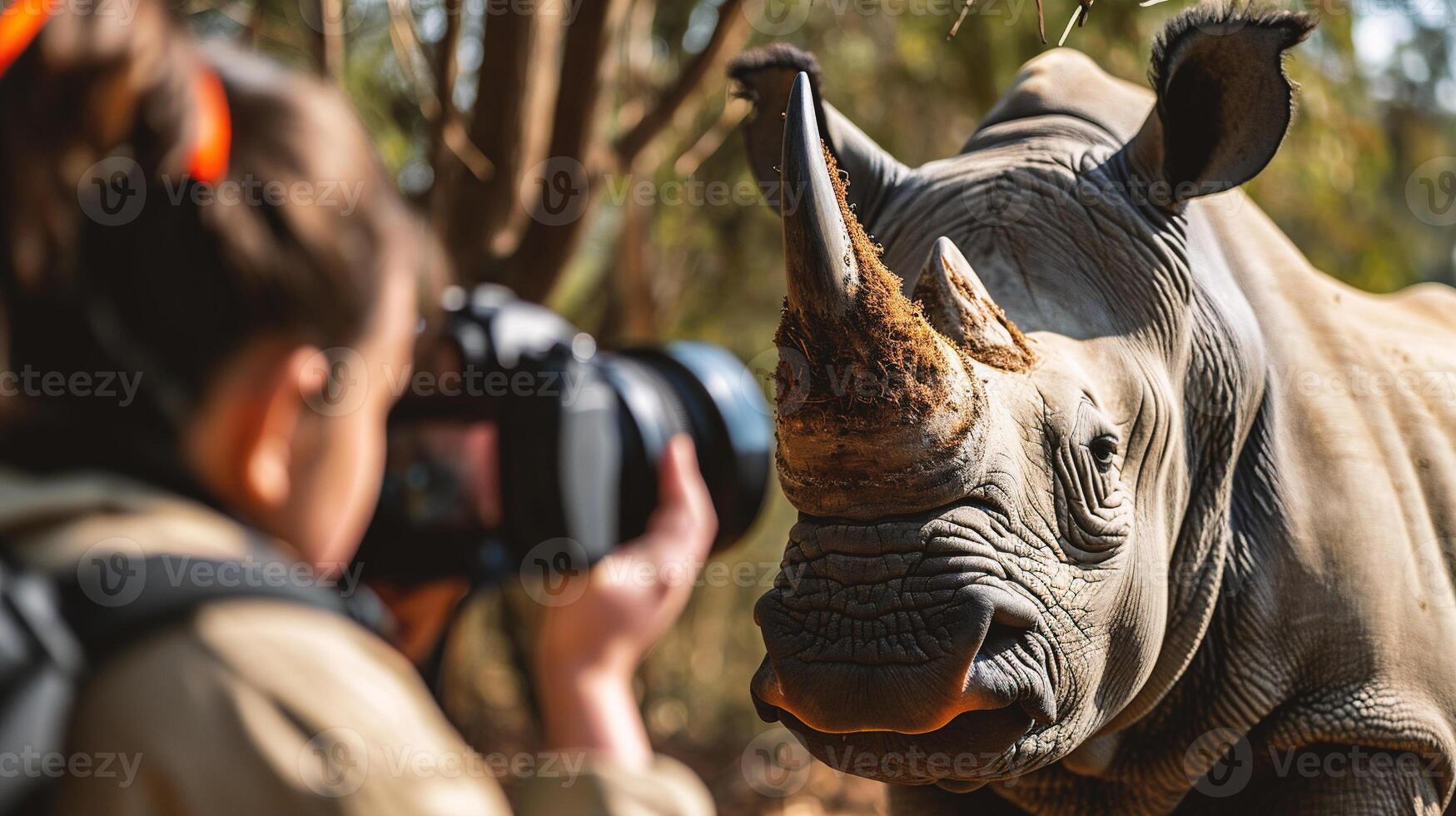 AI generated photographer taking picture of a white rhinoceros photo