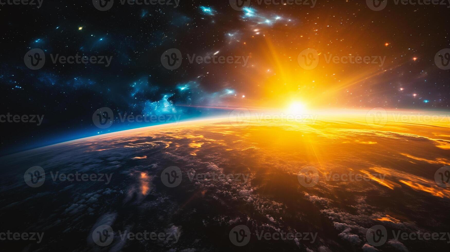 AI generated View of the planet Earth from space during a sunrise photo