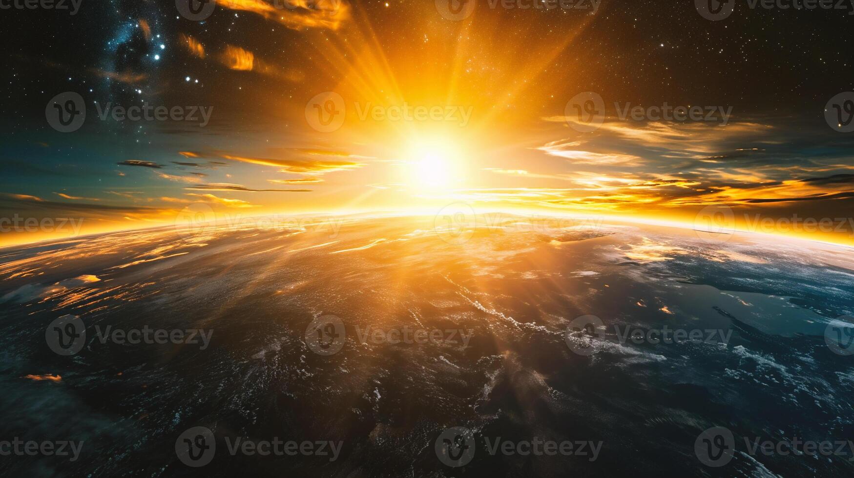 AI generated View of the planet Earth from space during a sunrise photo