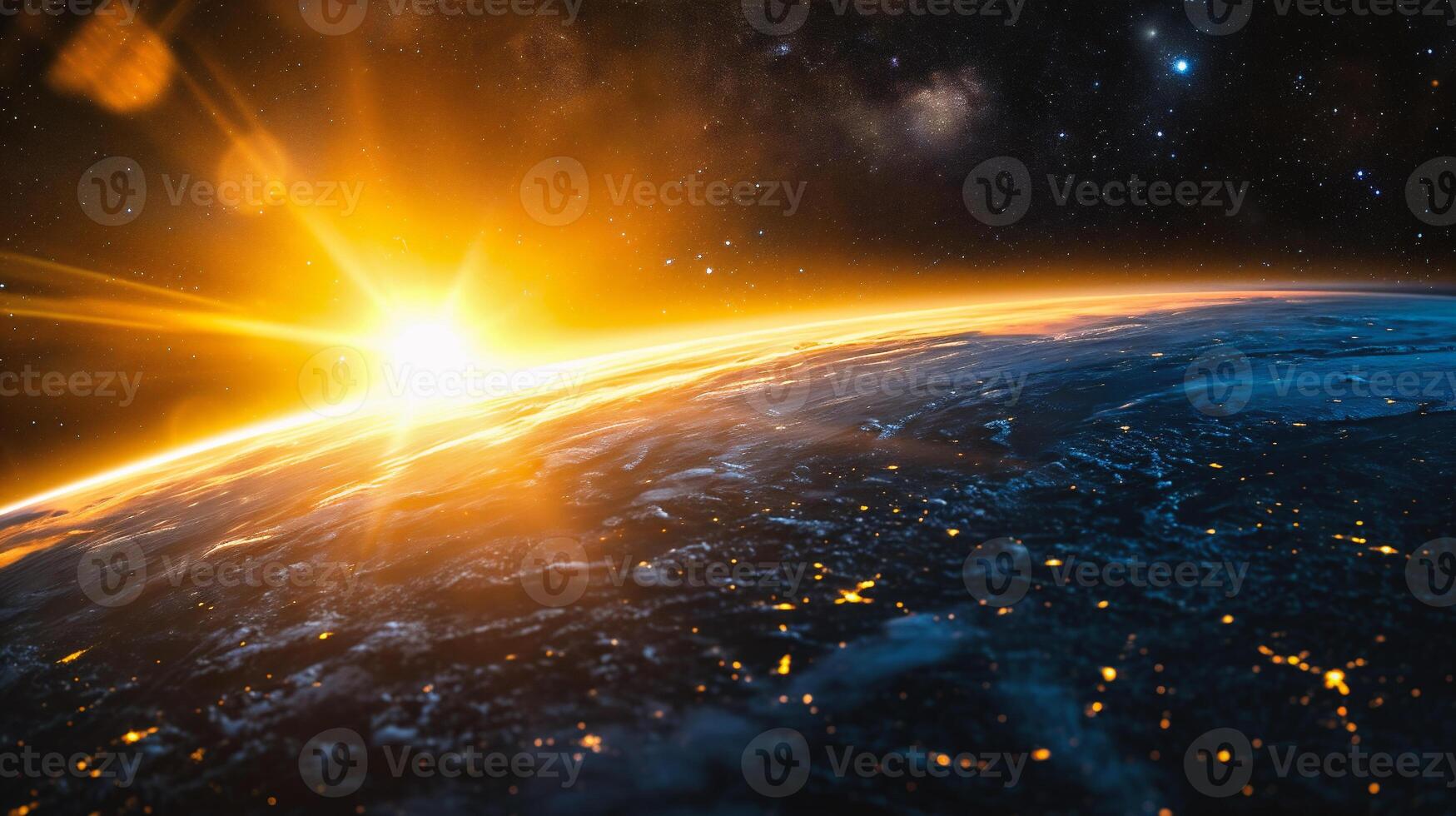 AI generated View of the planet Earth from space during a sunrise photo