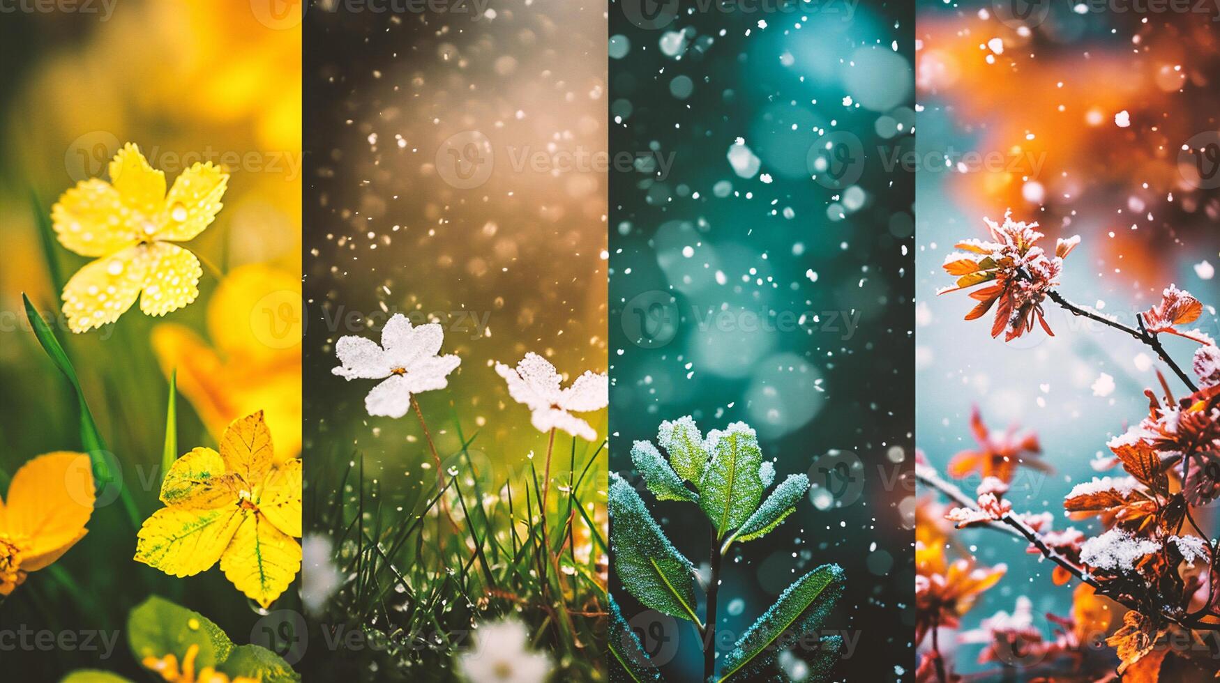 AI generated Collage of seasons - spring, summer, autumn and winter. photo