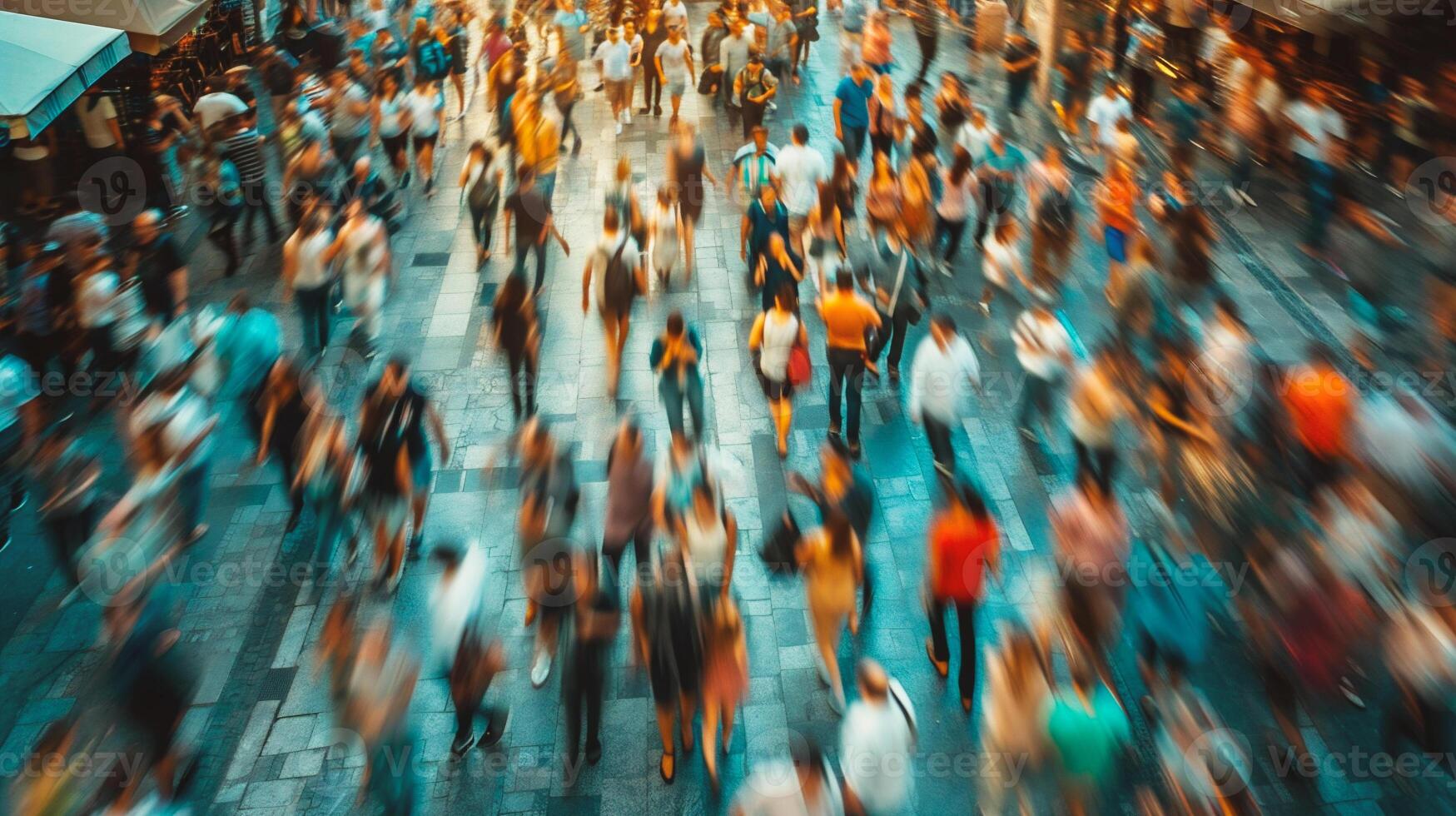 ai generado personas caminando en el ciudad. borroso movimiento. resumen antecedentes. foto