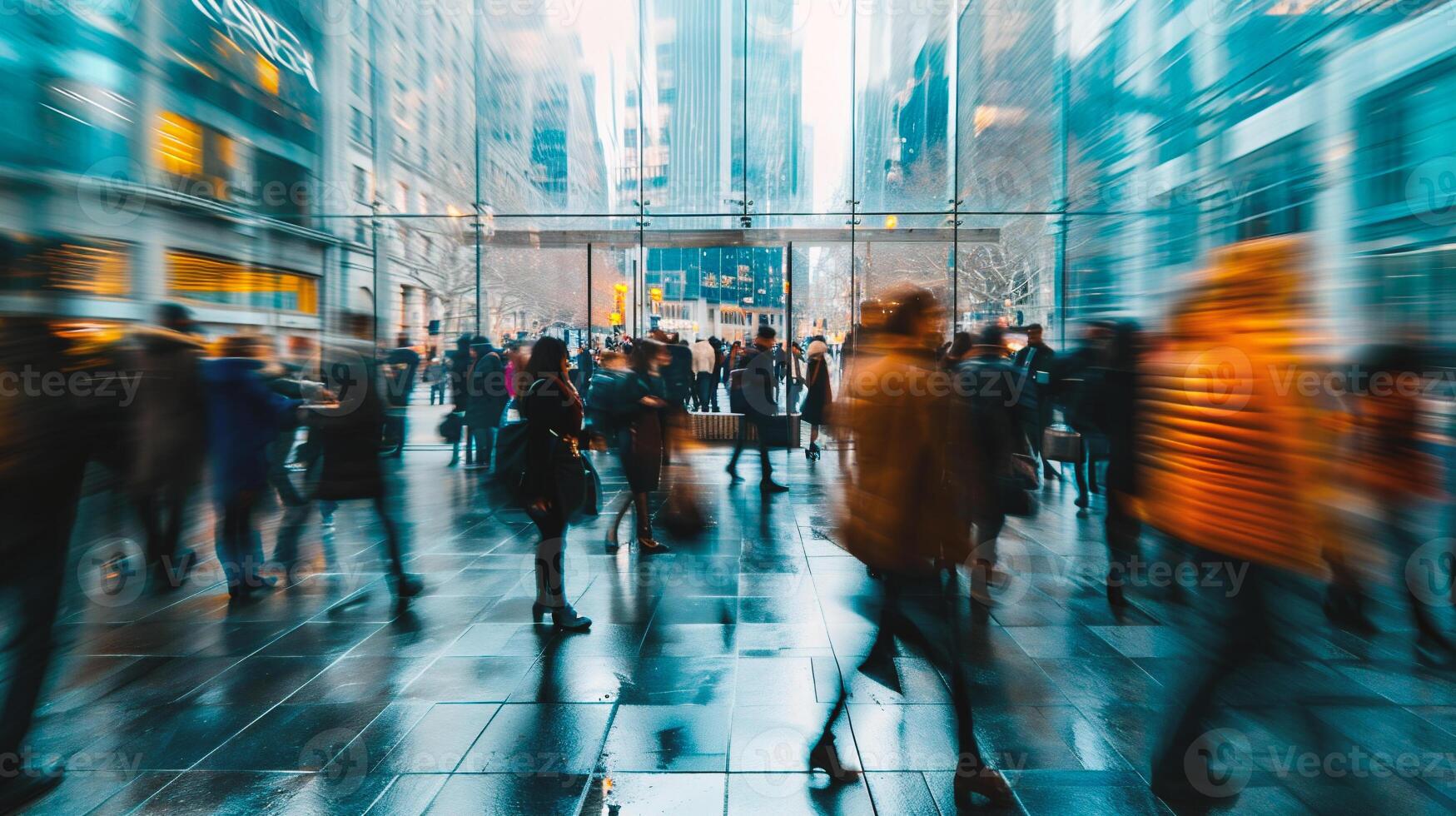 AI generated People walking in the city. Blurred motion. Abstract background. photo