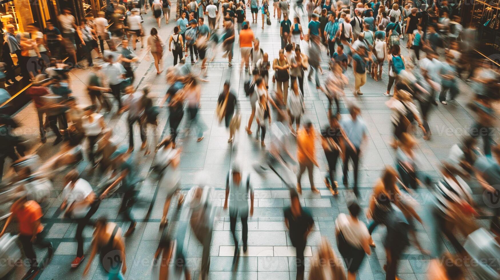 AI generated People walking in the city. Blurred motion. Abstract background. photo