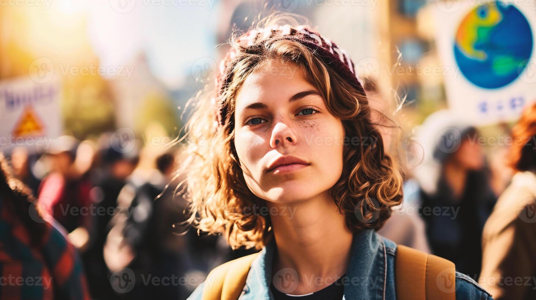 AI generated Portrait of a young woman on the background of the ptotest. photo