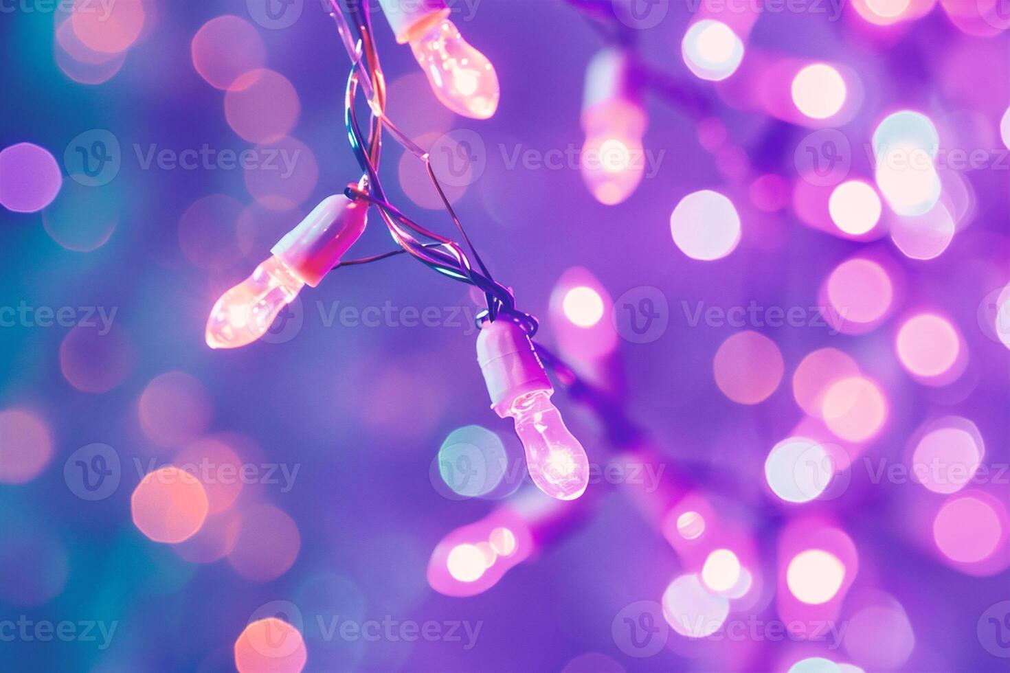AI generated christmas lights on purple background, bokeh effect, soft focus photo