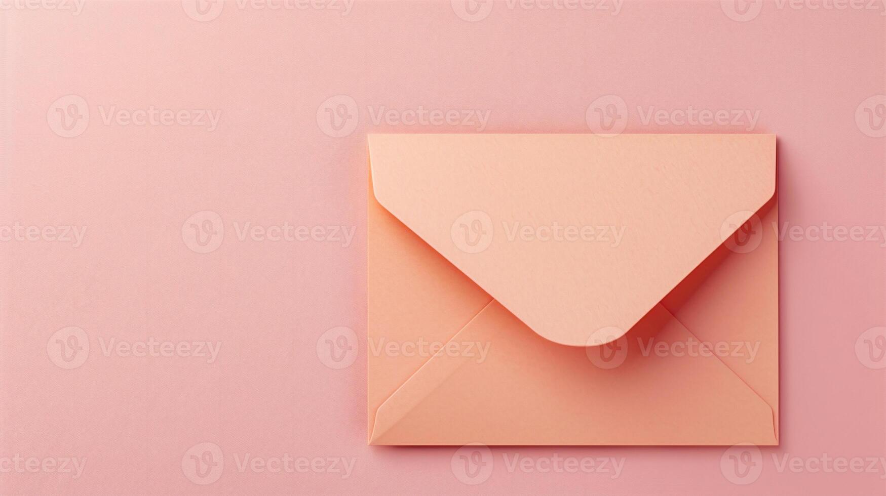 AI generated Top view of pink envelope on pink background. Minimal concept. photo