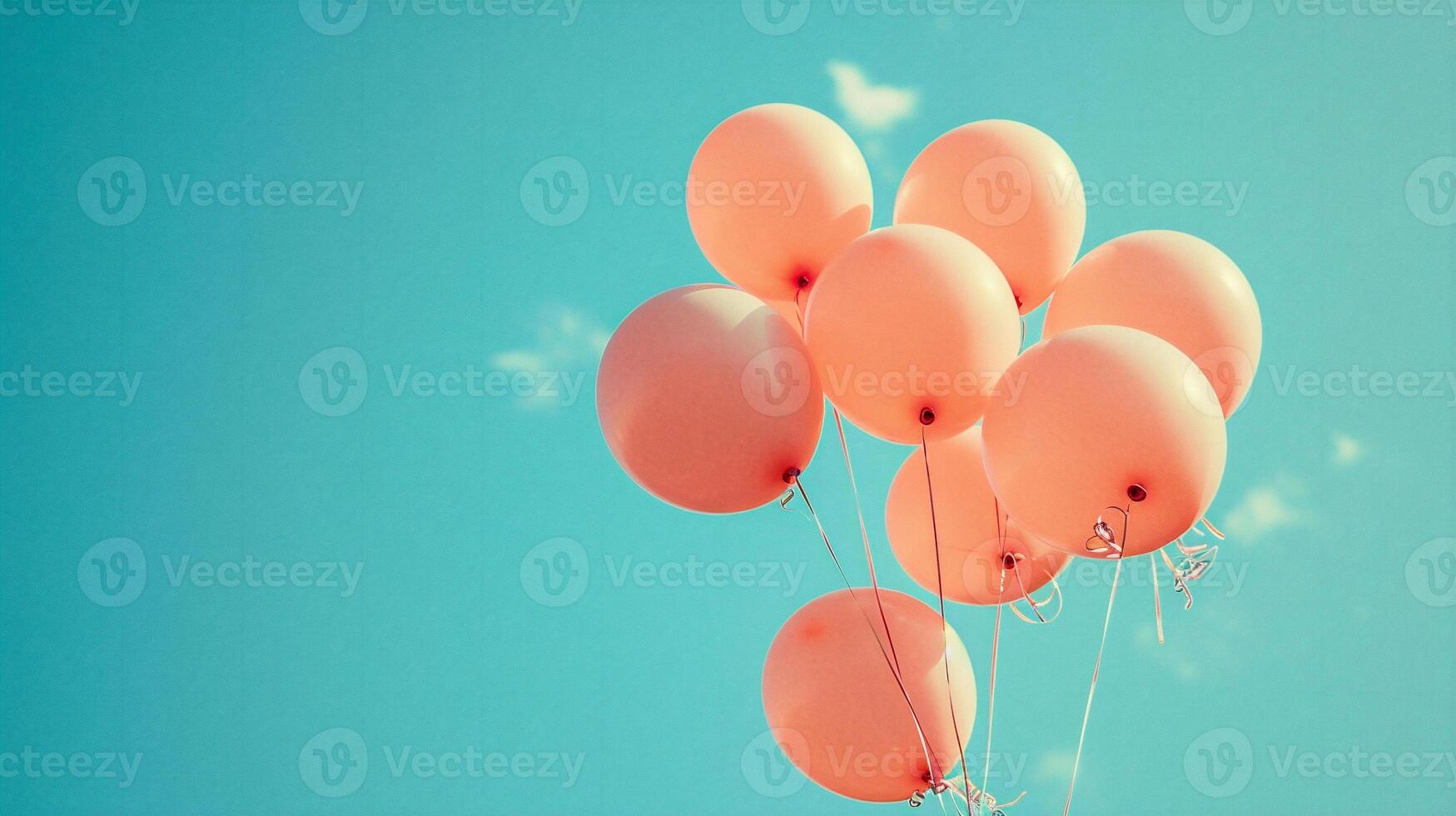 ai generado rosado globos en azul cielo antecedentes. Clásico estilo tonificado fotografía. foto